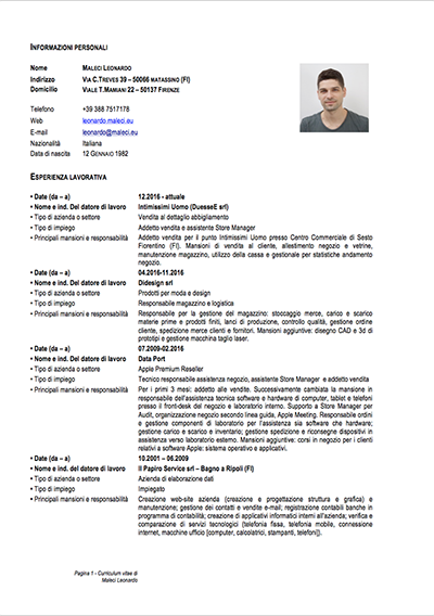 CV Completo Italiano